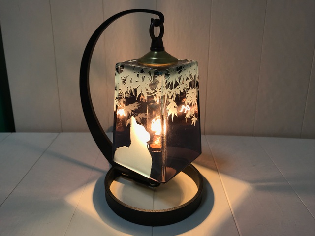 宵の紅葉詠み猫/ミッドナイト角ランプ【送料無料】