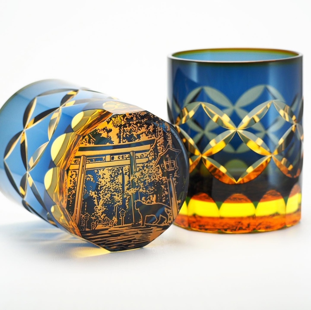 《大人の逸品掲載》夕暮れ神社猫+七宝紋/切子納期@30日