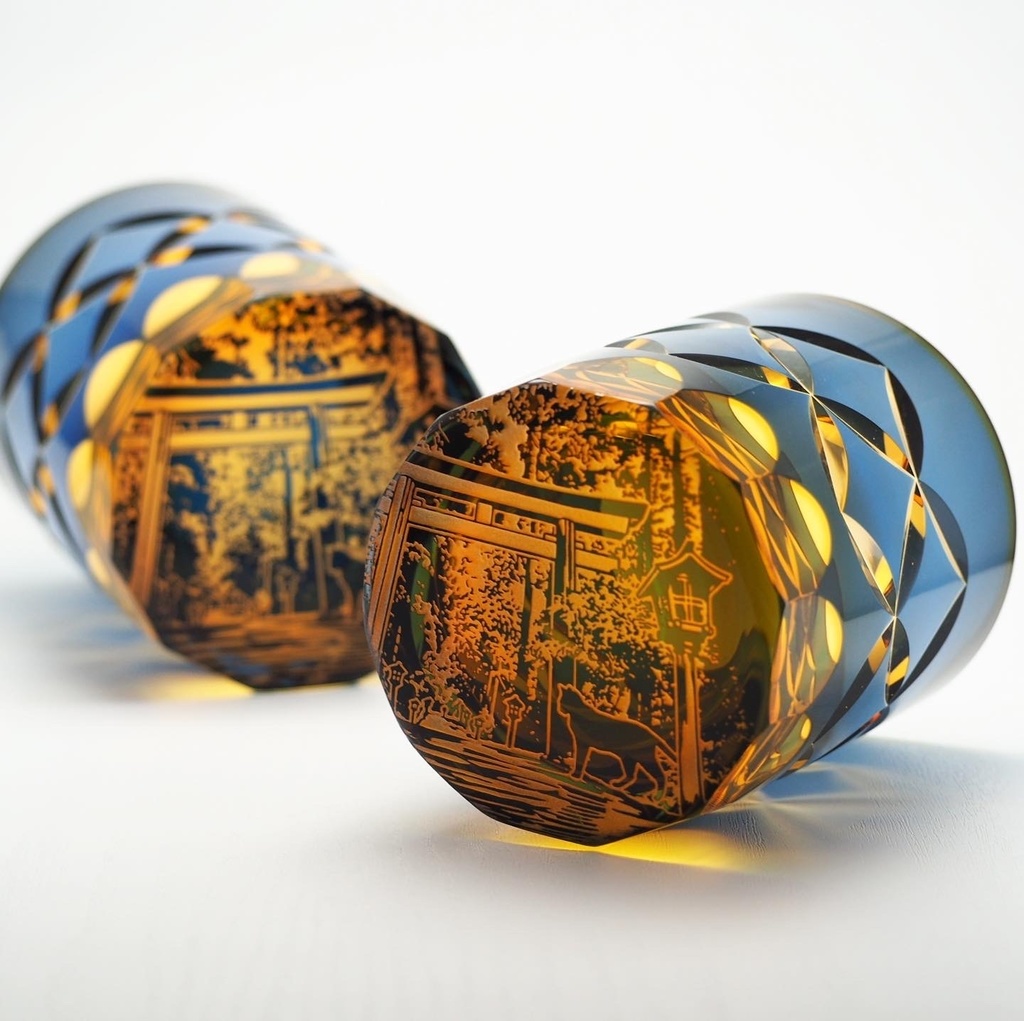 《大人の逸品掲載》夕暮れ神社猫+七宝紋/切子納期@30日