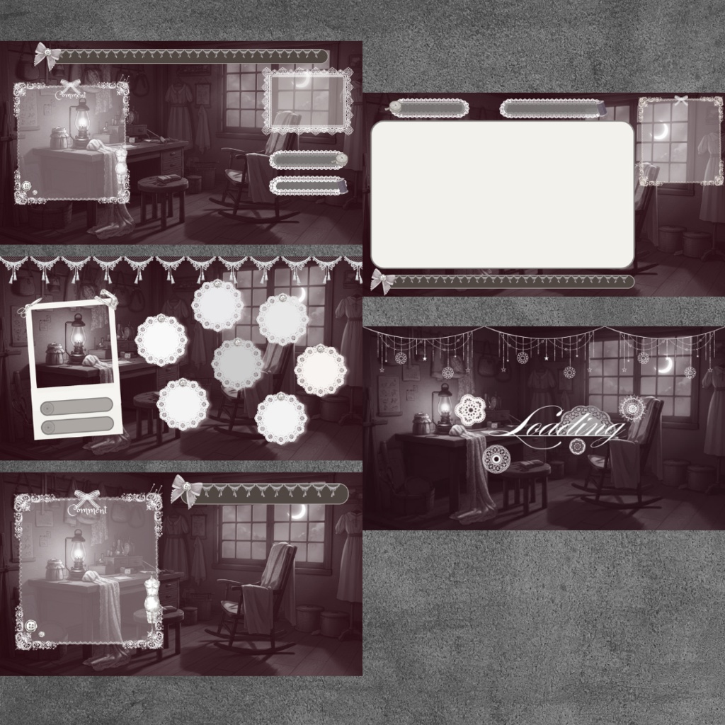 【裁縫屋風VTuber配信UIセット3色】ヴィンテージ 歌枠用 雑談用 待機画面 vtuberさん向け!| Tailor Shop Style VTuber Stream UI Set