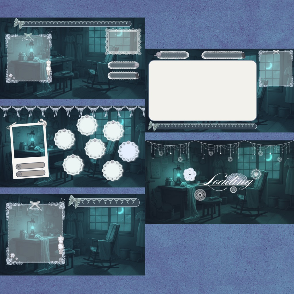 【裁縫屋風VTuber配信UIセット3色】ヴィンテージ 歌枠用 雑談用 待機画面 vtuberさん向け!| Tailor Shop Style VTuber Stream UI Set