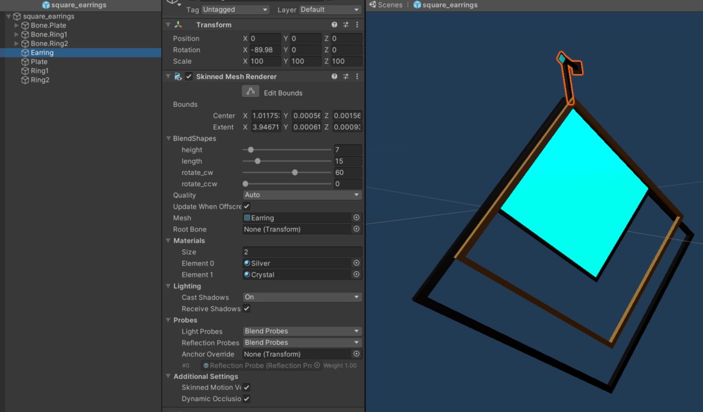 SquareCrystal Earrings (fbx, unitypackage)