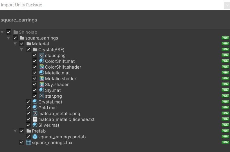 SquareCrystal Earrings (fbx, unitypackage)