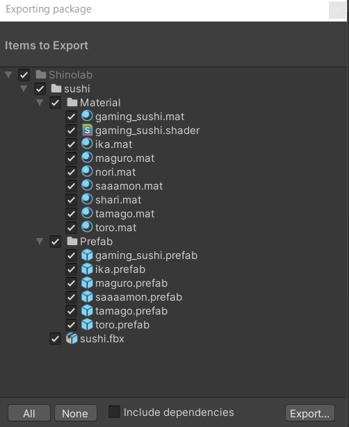 ゲーミング寿司シェーダー付き、寿司 (fbx, unitypackage)