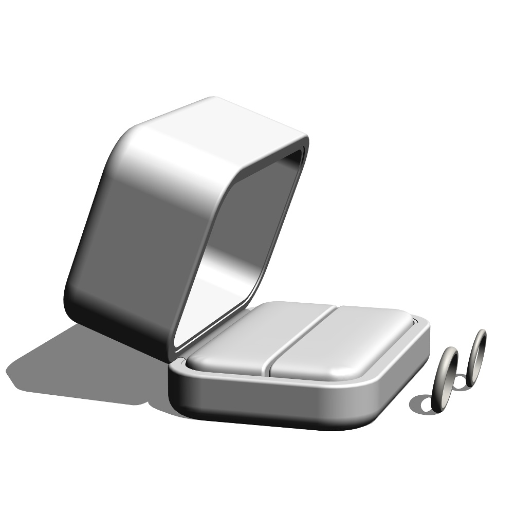 【3Dモデルデータ】リング1 : ケース付きペアリング(甲丸)【3D model, wedding ring and jewelry case】