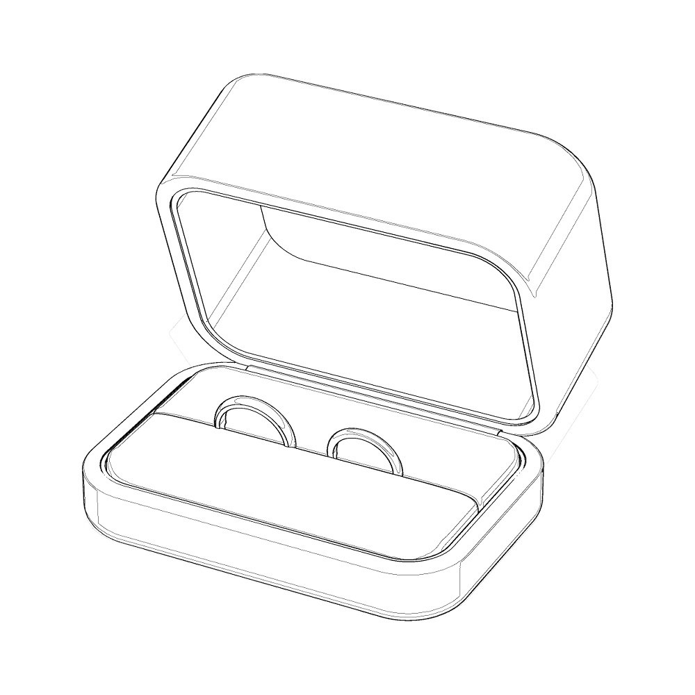 【3Dモデルデータ】リング1 : ケース付きペアリング(甲丸)【3D model, wedding ring and jewelry case】