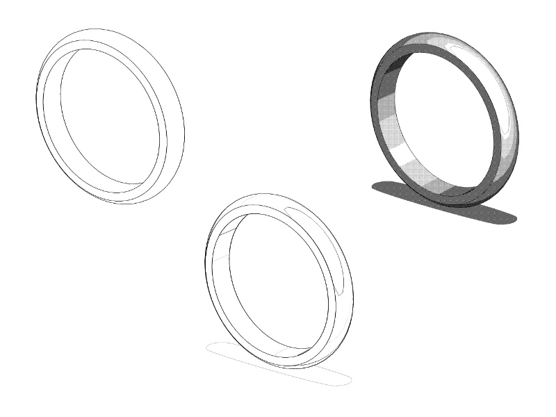 【3Dモデルデータ】リング1 : ケース付きペアリング(甲丸)【3D model, wedding ring and jewelry case】