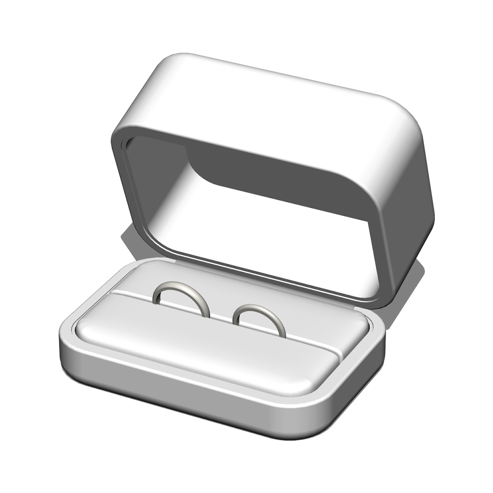 【3Dモデルデータ】リング1 : ケース付きペアリング(甲丸)【3D model, wedding ring and jewelry case】