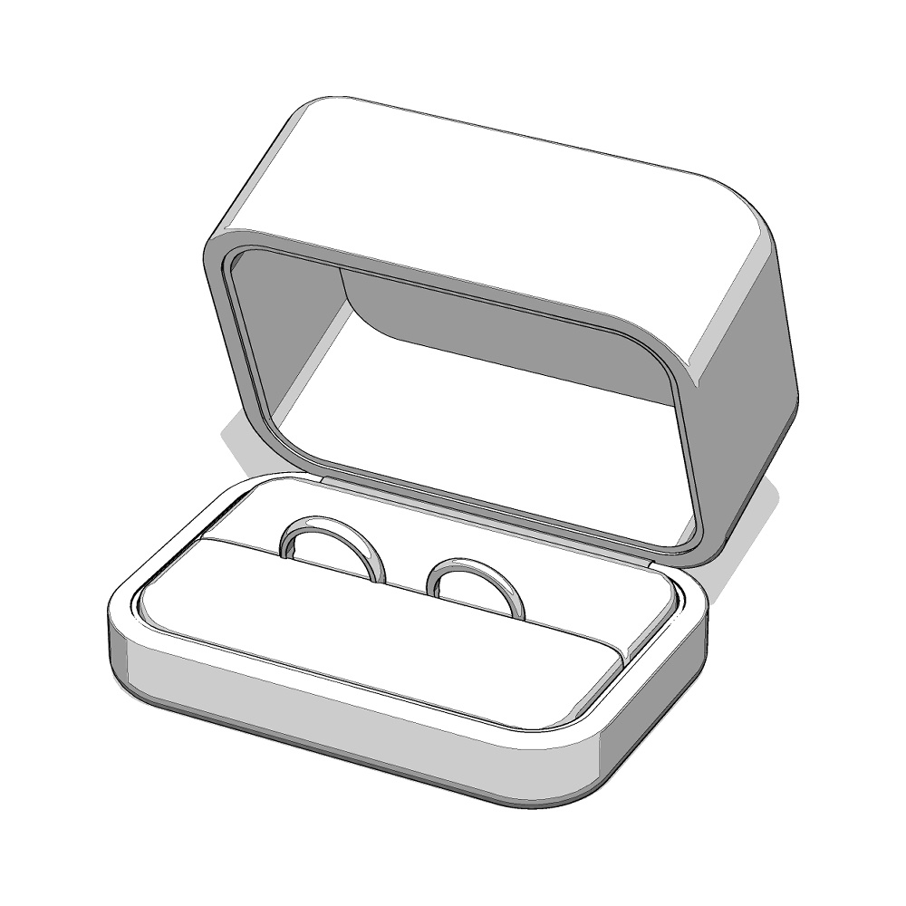 【3Dモデルデータ】リング1 : ケース付きペアリング(甲丸)【3D model, wedding ring and jewelry case】