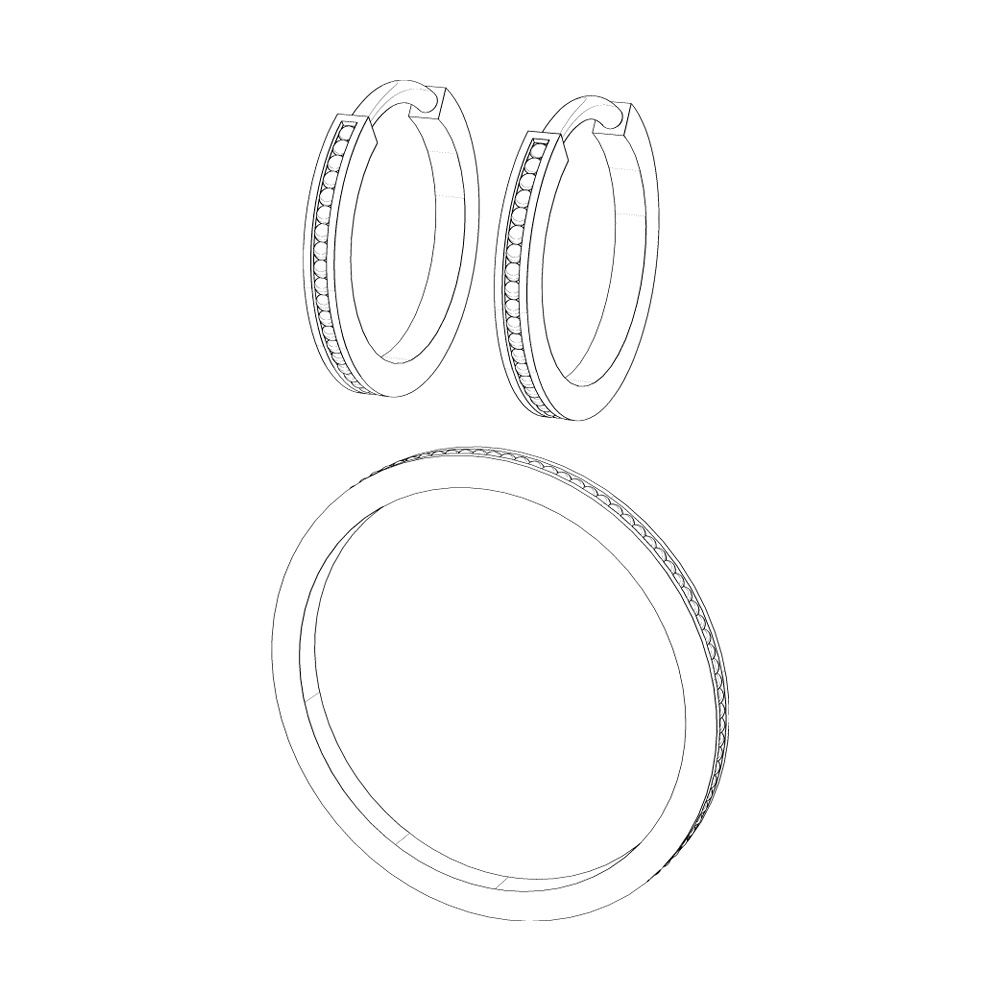 【3Dモデルデータ】ミル打ちリングとミル打ちのピアス【3DModel milgrainRing and pierced earrings】