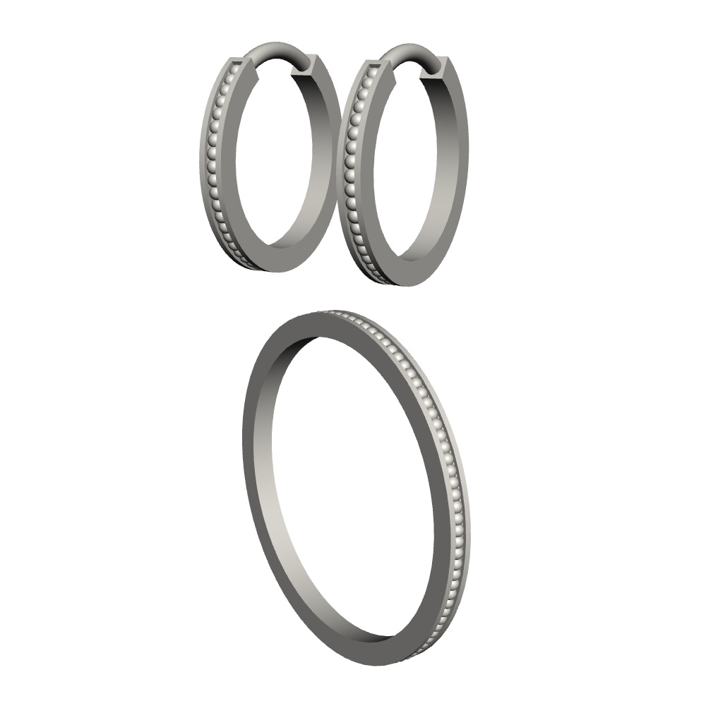 【3Dモデルデータ】ミル打ちリングとミル打ちのピアス【3DModel milgrainRing and pierced earrings】