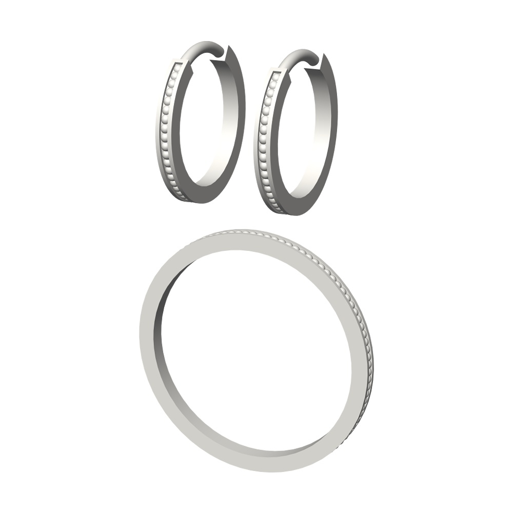 【3Dモデルデータ】ミル打ちリングとミル打ちのピアス【3DModel milgrainRing and pierced earrings】