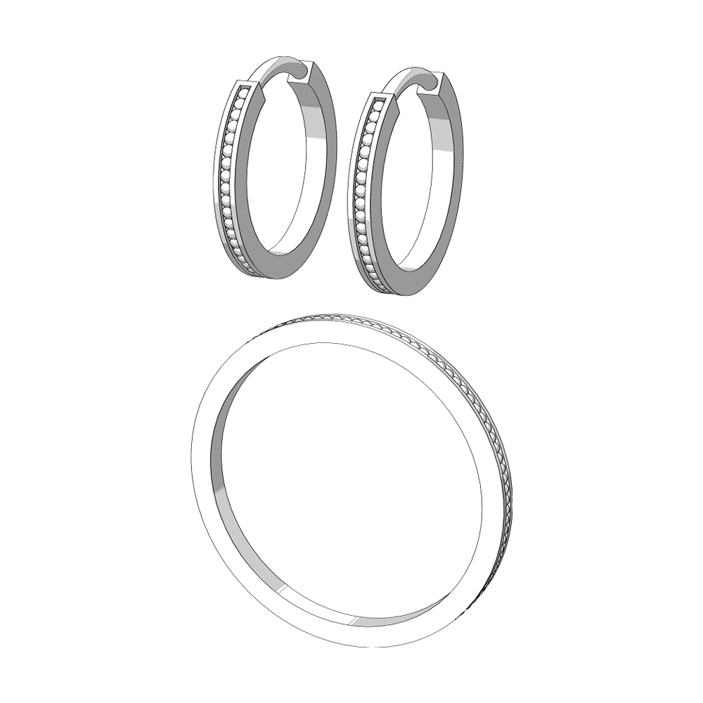 【3Dモデルデータ】ミル打ちリングとミル打ちのピアス【3DModel milgrainRing and pierced earrings】