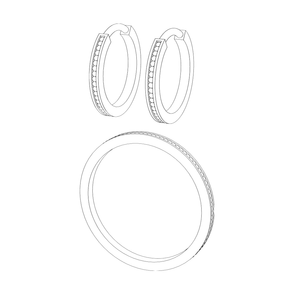 【3Dモデルデータ】ミル打ちリングとミル打ちのピアス【3DModel milgrainRing and pierced earrings】
