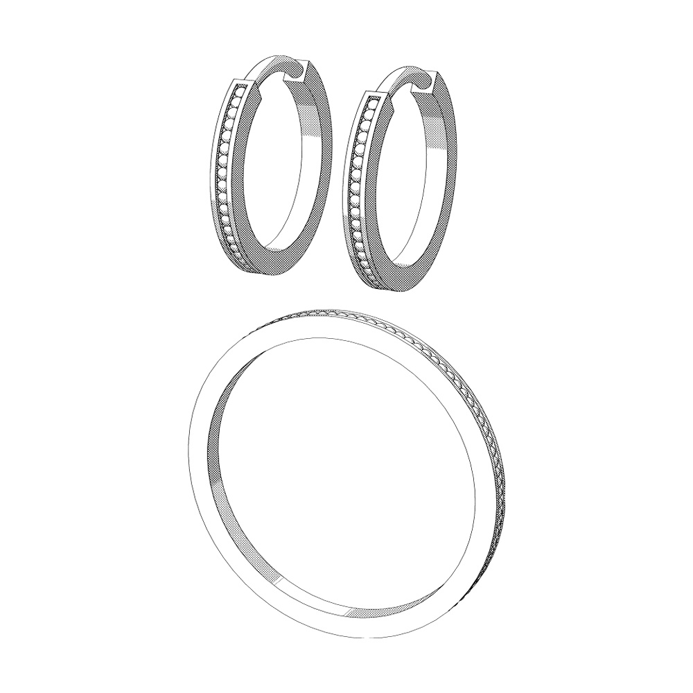 【3Dモデルデータ】ミル打ちリングとミル打ちのピアス【3DModel milgrainRing and pierced earrings】