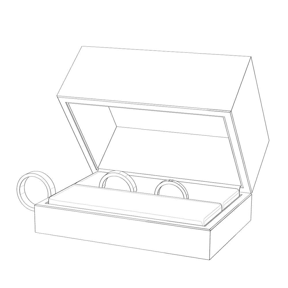 【3Dモデルデータ】ケース付きペアリング(平打ち・プリンセスカット)【3D model, wedding ring and jewelry case】