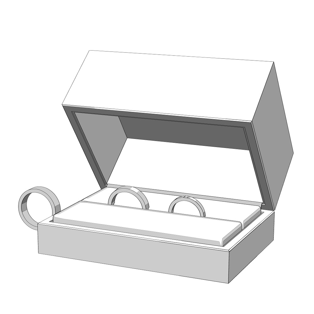 【3Dモデルデータ】ケース付きペアリング(平打ち・プリンセスカット)【3D model, wedding ring and jewelry case】