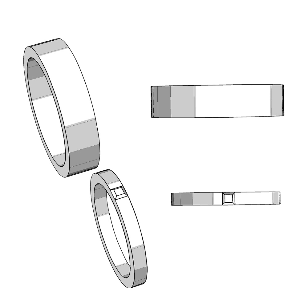 【3Dモデルデータ】ケース付きペアリング(平打ち・プリンセスカット)【3D model, wedding ring and jewelry case】