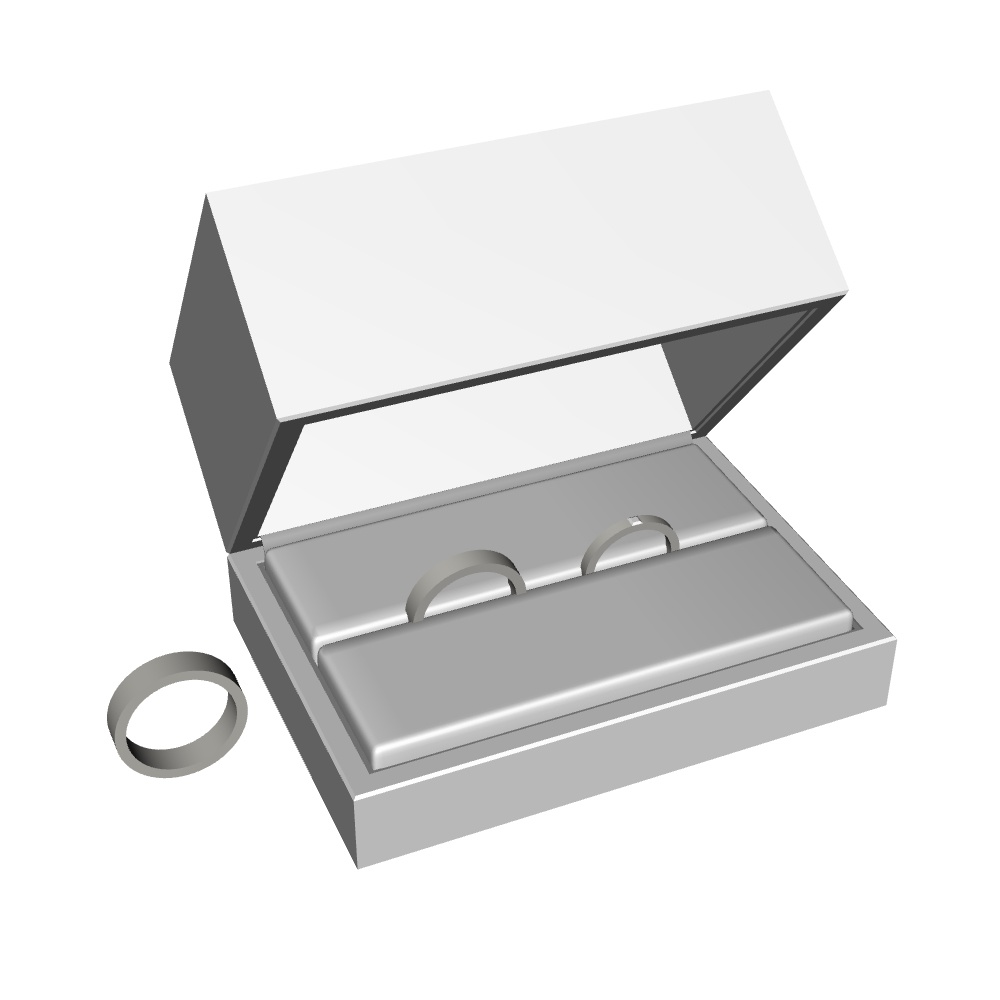 【3Dモデルデータ】ケース付きペアリング(平打ち・プリンセスカット)【3D model, wedding ring and jewelry case】