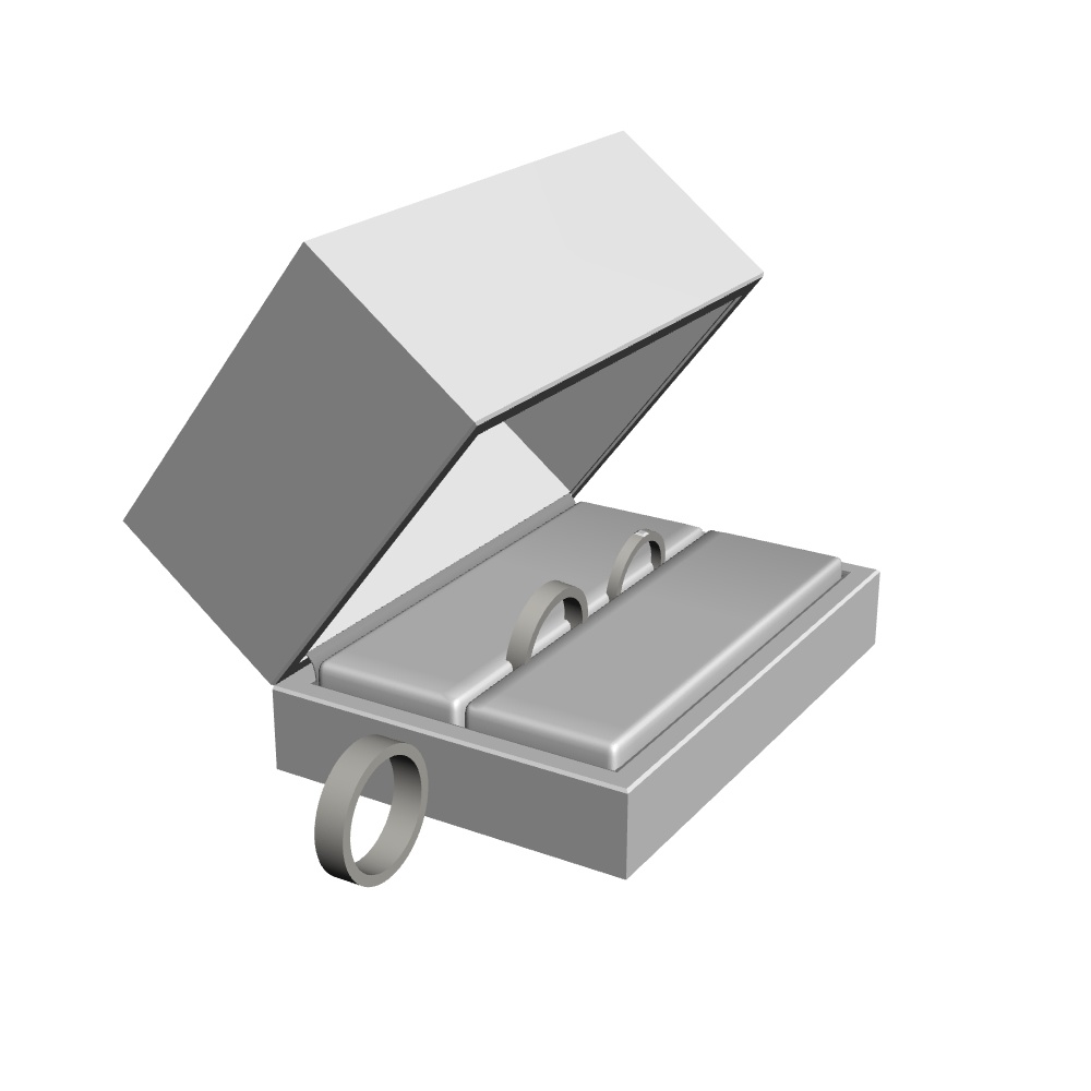 【3Dモデルデータ】ケース付きペアリング(平打ち・プリンセスカット)【3D model, wedding ring and jewelry case】