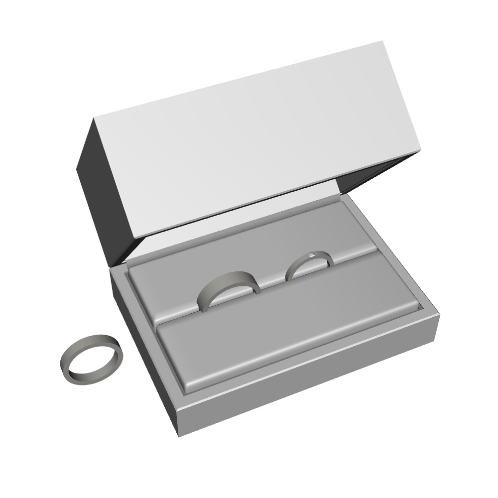 【3Dモデルデータ】ケース付きペアリング(平打ち・プリンセスカット)【3D model, wedding ring and jewelry case】