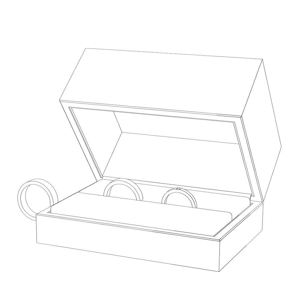 【3Dモデルデータ】ケース付きペアリング(平打ち・プリンセスカット)【3D model, wedding ring and jewelry case】