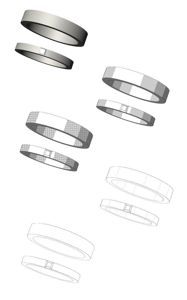 【3Dモデルデータ】ケース付きペアリング(平打ち・プリンセスカット)【3D model, wedding ring and jewelry case】