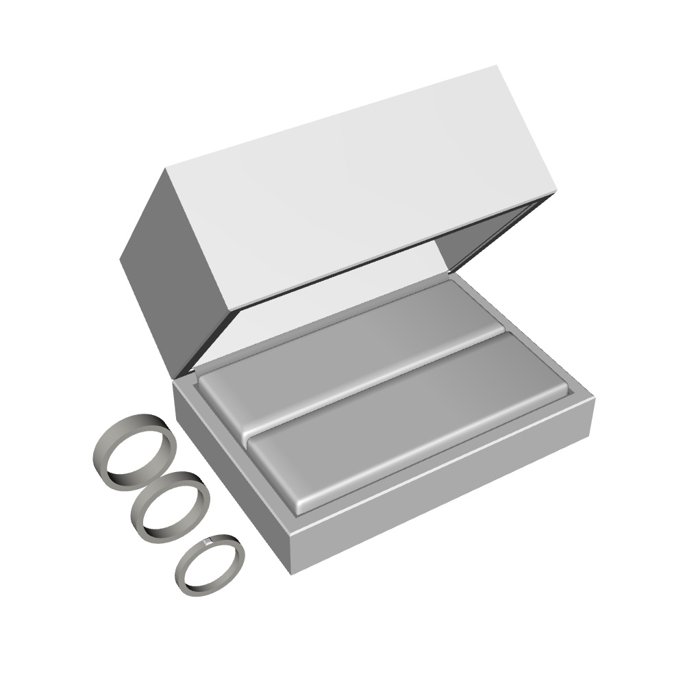 【3Dモデルデータ】ケース付きペアリング(平打ち・プリンセスカット)【3D model, wedding ring and jewelry case】