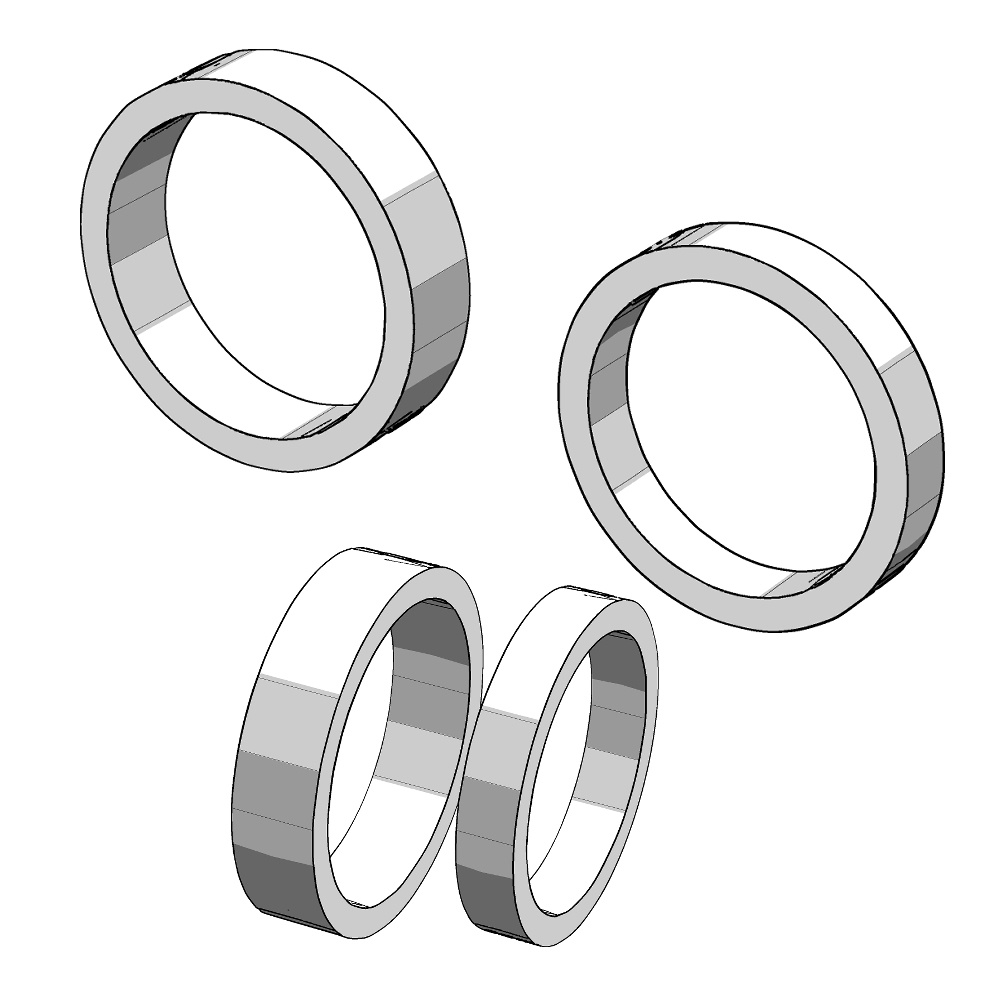 【3Dモデルデータ】ケース付きペアリング(平打ち・プリンセスカット)【3D model, wedding ring and jewelry case】