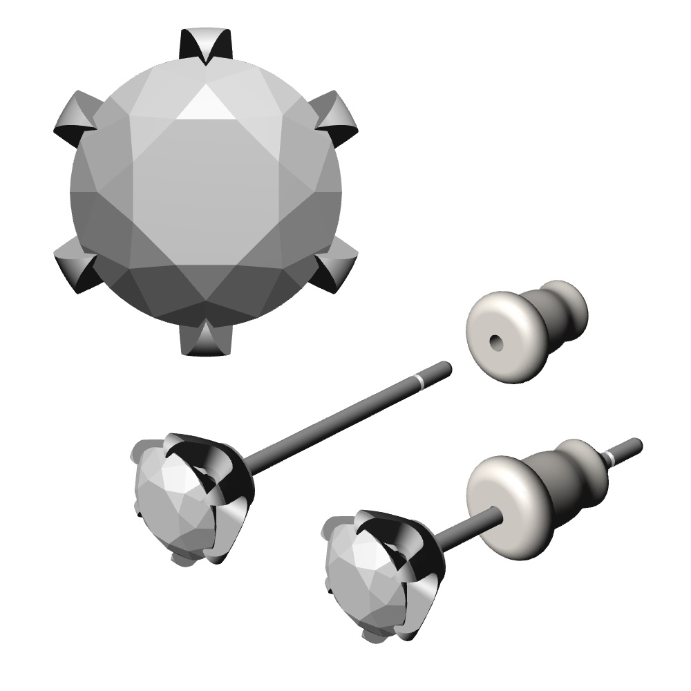 【3Dモデルデータ】石付きピアス【3D model・ Earrings with stones】