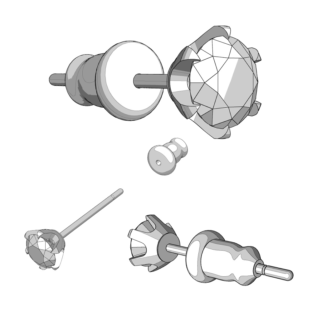 【3Dモデルデータ】石付きピアス【3D model・ Earrings with stones】