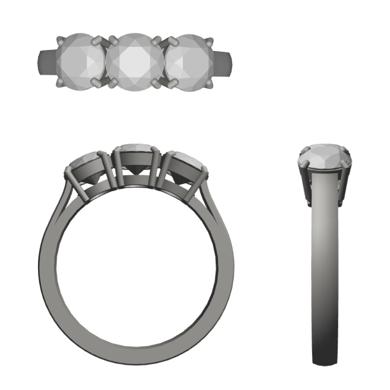 【3Dモデルデータ】3ストーンリング【3D Model 3 Stone Ring】