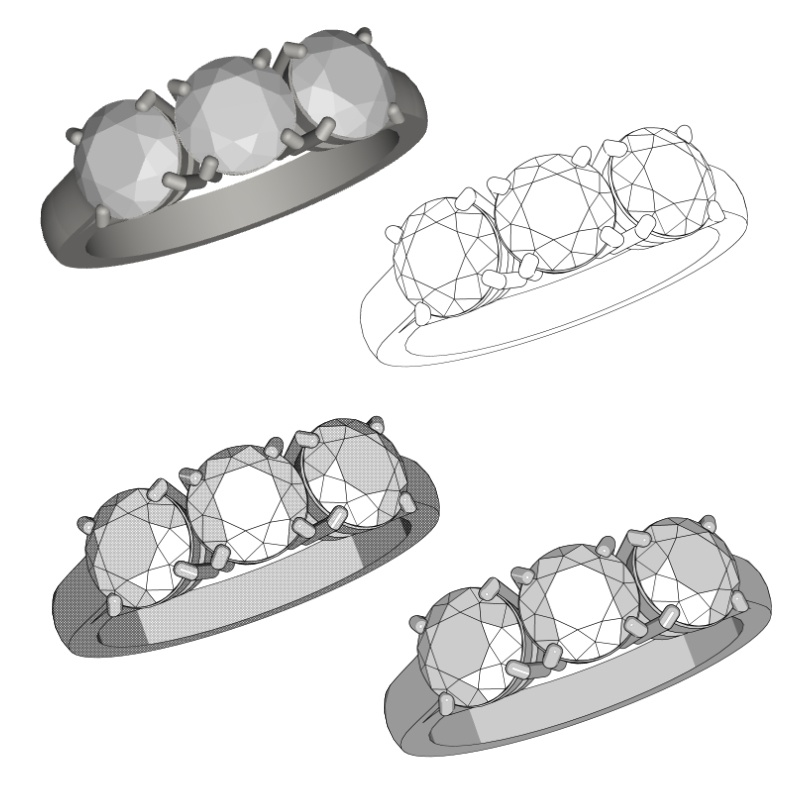 【3Dモデルデータ】3ストーンリング【3D Model 3 Stone Ring】