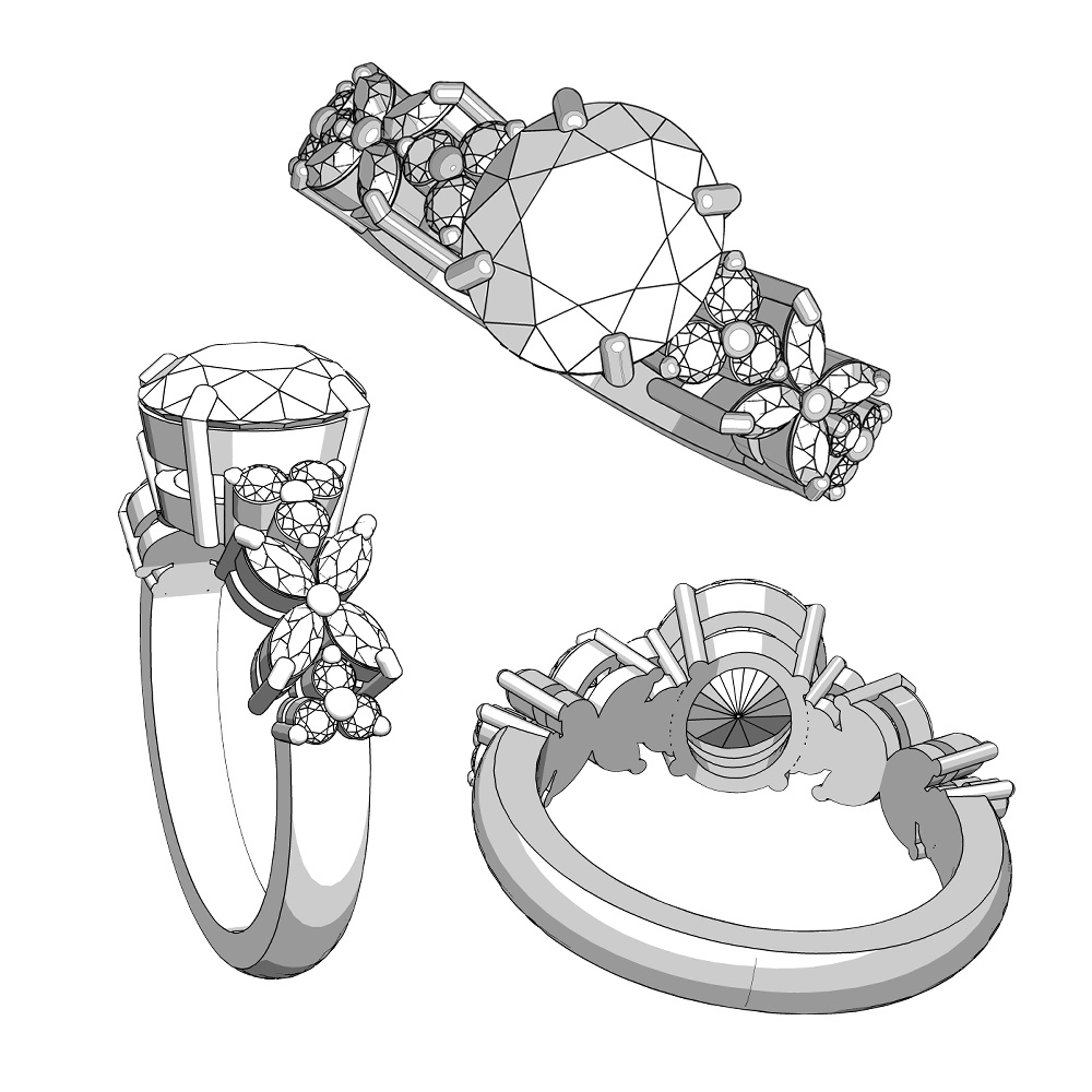 【3Dモデルデータ】オーバルカットダイアモンドリング【3DModel oval cut gemstone ring】