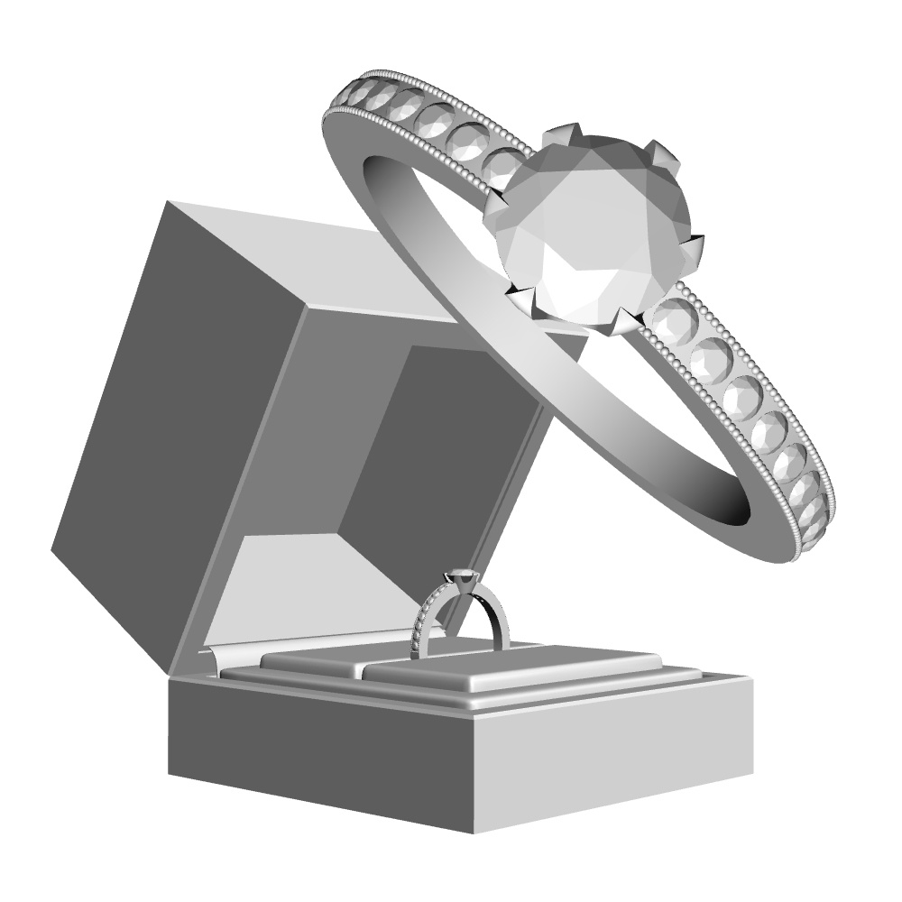 【3Dモデルデータ】ダイアモンドリング2 : ケース付きの婚約指輪【3DModel gemstone ring】