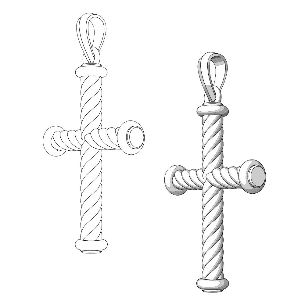 【3Dモデルデータ】クロスペンダント【3D Model gem cross pendant】