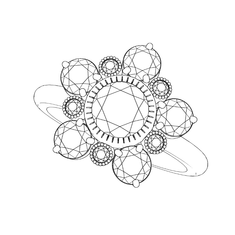 【3Dモデルデータ】フラワーリング【3D Model gemstone flower Ring】