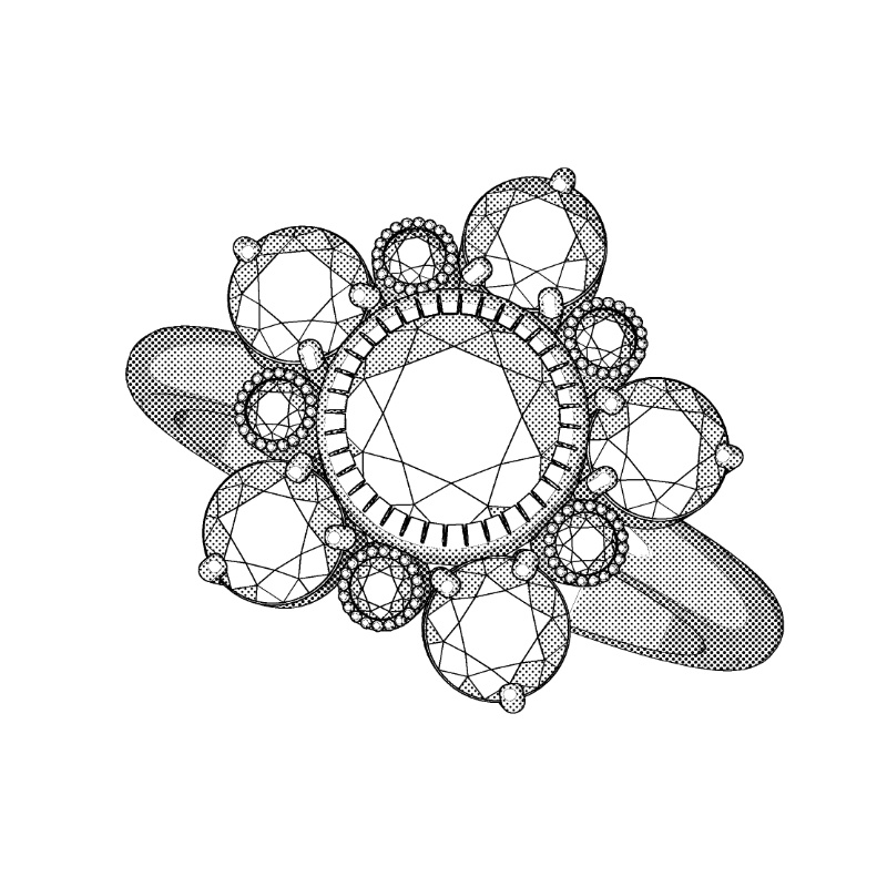 【3Dモデルデータ】フラワーリング【3D Model gemstone flower Ring】