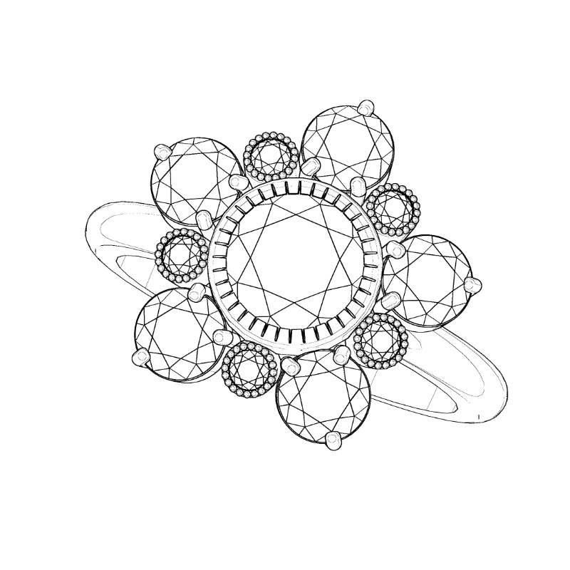 【3Dモデルデータ】フラワーリング【3D Model gemstone flower Ring】