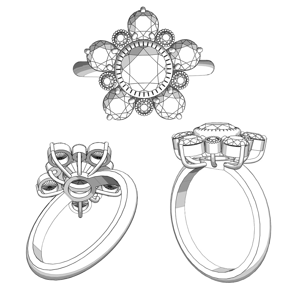 【3Dモデルデータ】フラワーリング【3D Model gemstone flower Ring】