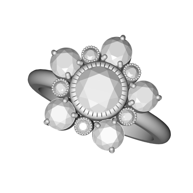 【3Dモデルデータ】フラワーリング【3D Model gemstone flower Ring】