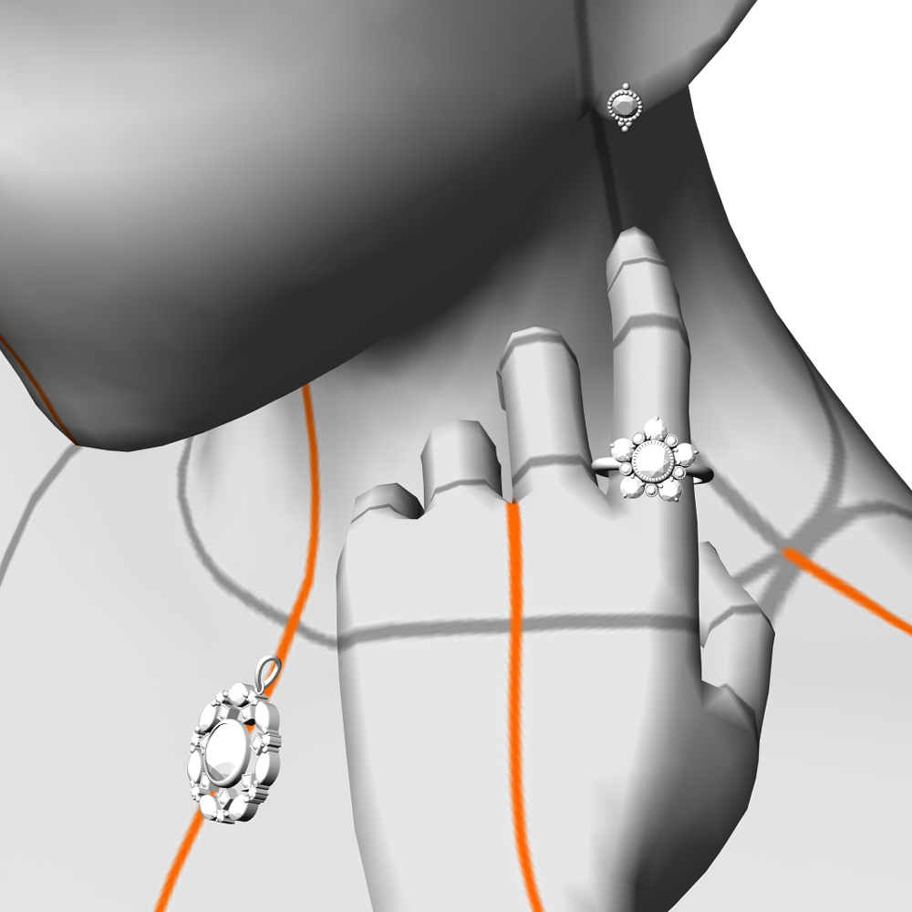 【3Dモデルデータ】フラワーリング【3D Model gemstone flower Ring】