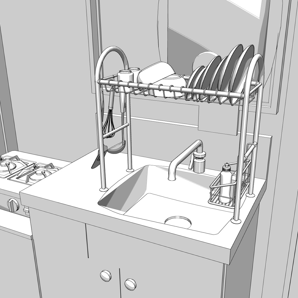 【3Dモデルデータ】シンク上水切りラックセット【Drainer Rack】