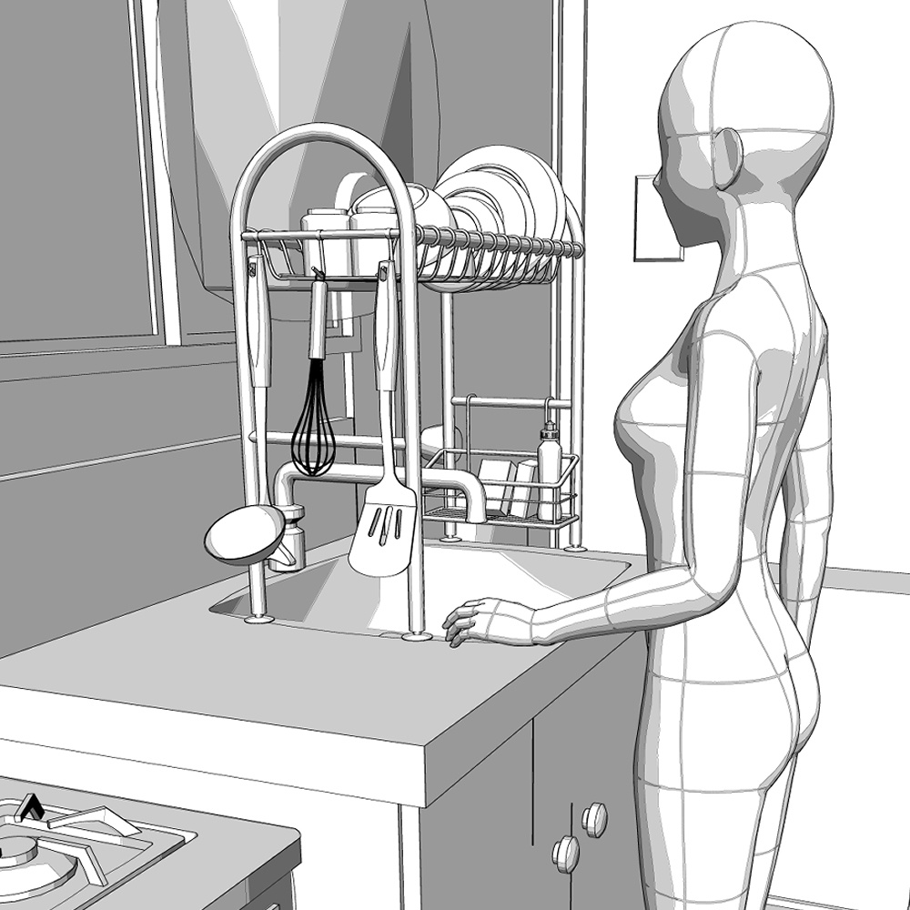 【3Dモデルデータ】シンク上水切りラックセット【Drainer Rack】