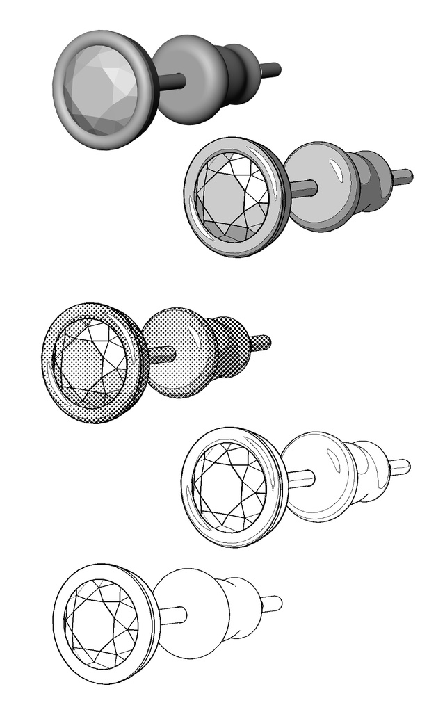 【3Dモデルデータ】ピアス2 : ケース付き(フクリン)【Pierced earrings (with case)】