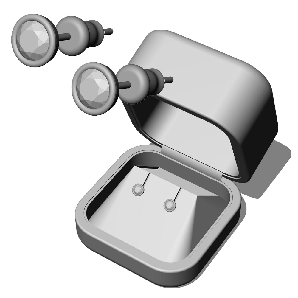 【3Dモデルデータ】ピアス2 : ケース付き（フクリン）【Pierced earrings (with case)】