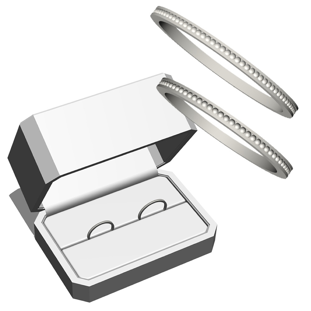 【3Dモデルデータ】ケース付きペアリング(ミル打ち)【3DModel milgrainRing and jewelbox】