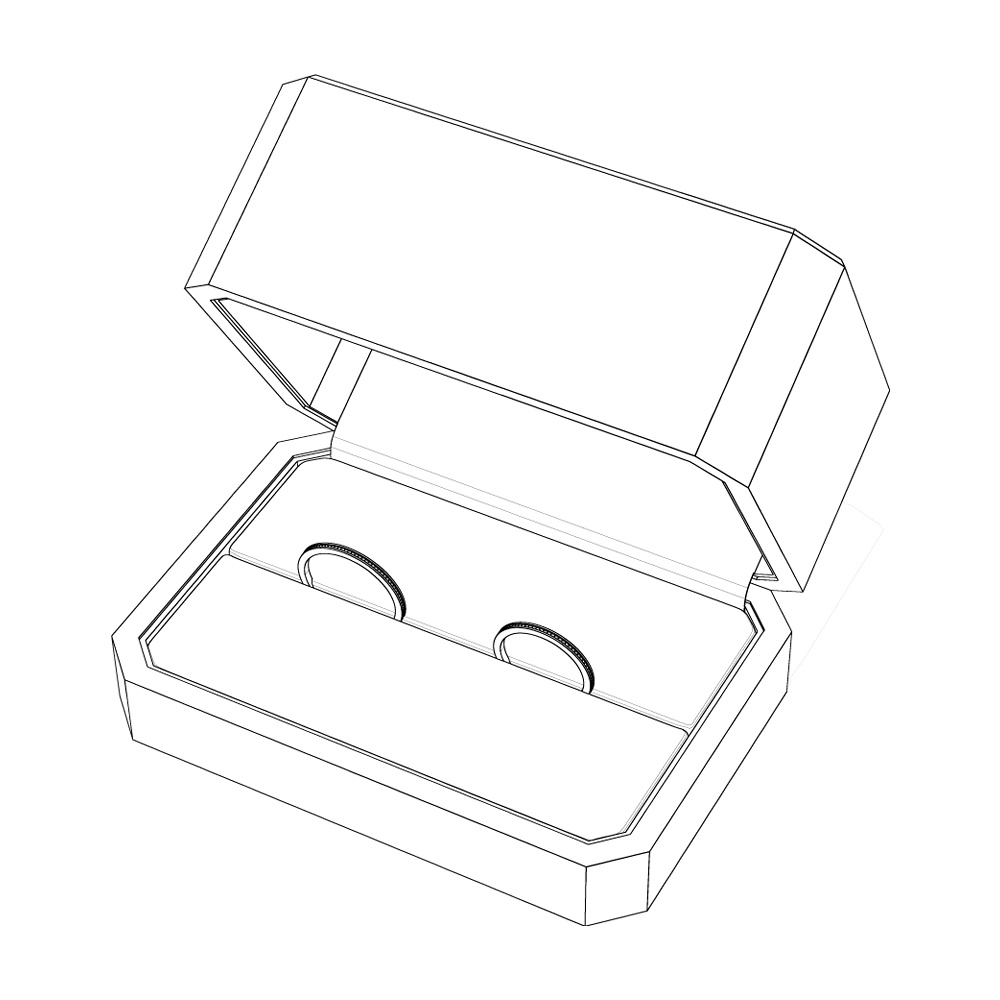 【3Dモデルデータ】ケース付きペアリング(ミル打ち)【3DModel milgrainRing and jewelbox】