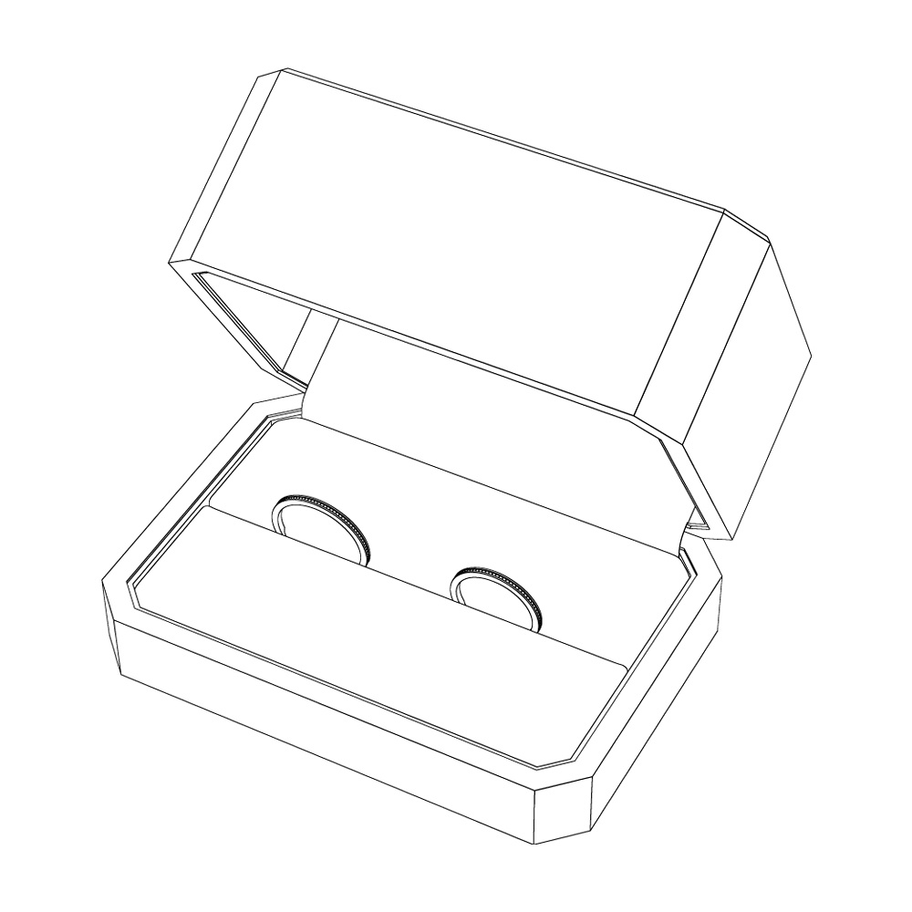 【3Dモデルデータ】ケース付きペアリング(ミル打ち)【3DModel milgrainRing and jewelbox】