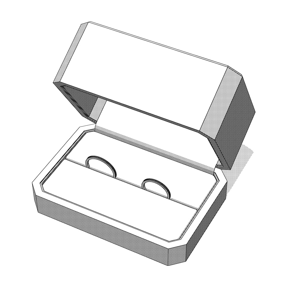 【3Dモデルデータ】ケース付きペアリング(ミル打ち)【3DModel milgrainRing and jewelbox】